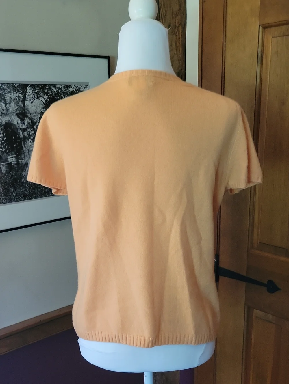 TALBOTS Short-Sleeve Crewneck Cashmere Top, Peach Orange Sherbet